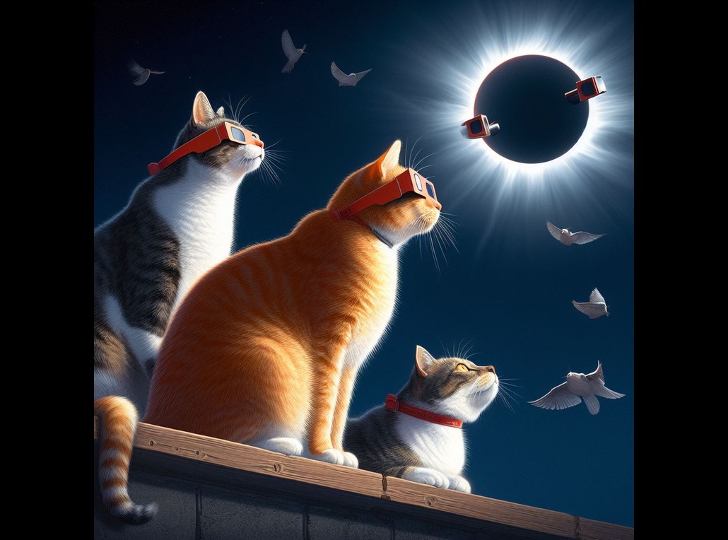 Cats wearing solar eclipse glasses
