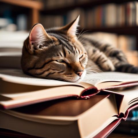 A cat taking a nap on a book