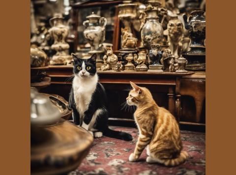 Cats at an antique fair
