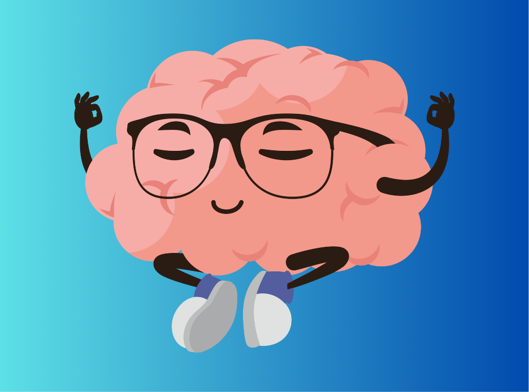 brain wearing glasses meditating