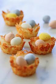 A picture of coconut macaroon bird nest, a easter treat. 
